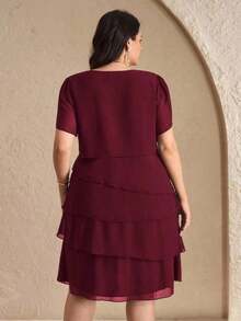 Reflora Vestido de moda con cuello redondo, mangas con volantes y estampado floral para mujer de talla grande - Burdeos - Ver 2