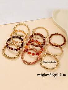 Bộ 11 vòng tay hạt cườm nhiều lớp phong cách Bohemian dành cho nữ, vòng tay co giãn bằng gỗ cổ điển và hạt cườm vàng, phụ kiện đa năng cho hàng ngày, dự tiệc và du lịch. - Nhiều màu - Xem 5
