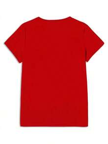 Women's Casual Short Sleeve T-Shirt, 1 Piece, Graphic Print, 100% Cotton, Breathable, Sweat-Absorbent, Cool And Casual Style, [Egg Tart Direction] Limited Edition For Carnival Festival | Colorful Carnival Letter Print T-Shirt - Spring Summer, Soft And Breathable, Short Sleeve, Crew Neck, Casual Style, Machine Washable, Regular Fit | Machine Washable, Gift For A Friend | Festive Outfit | Carnival Outfit Essentials - Summer Clothes For Everyday Outings - 紅色 - 查看 2