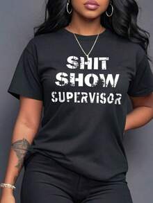 Swimsuit? Oh, Not Even? (A) (Only Available For The Short-Sleeve T-Shirt Pictured) Plus Size Solid Color Letter Slogan Short Sleeve Casual T-Shirt For Summer, SHOW SUPERVISOR Graphic Tees For Women, Heavyweight 100% Pure Cotton White T-Shirt With A Cute And Cool Print. - 黑色 - 查看 1