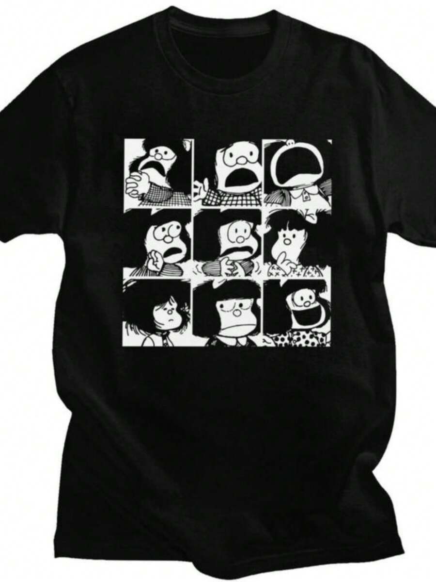 Women's T-Shirts 2026 Custom Quino Comic Cartoon Mafalda T Shirts For Men Women Pure Cotton Tees Tshirt Short-Sleeve Fashion T-Shirt - 黑色 - 查看 1