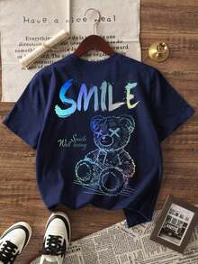 Camiseta de Manga Corta para Hombre Zrgoth, Casual, Versátil, con Estampado Simple - Azul Marino - Ver 3