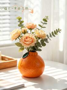 1PC Cute Orange Ceramic Vase, Mini Fruit Shaped Decorative Vase, Creative Desktop Ornament For Home Bedroom Living Room Decor - Orange Flowerpot - View 6