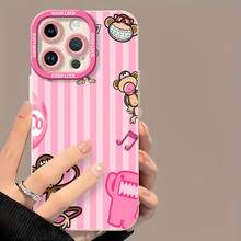 Monos de la Pantera Rosa con temática de rayas rosas.funda de teléfono Fundas compatibles con ,Apple,VIVO,OPPO,,, y Honor.Fabricadas en silicona TPU,ofrecen protección contra golpes y caídas. - Blanco - Ver 2