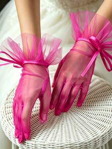 1 Pair Sexy White, Black, Rose Red Mesh Transparent Short Elegant Vintage Gloves, Suitable For Spring, Summer, Autumn, Winter, Wedding - Black - View 3