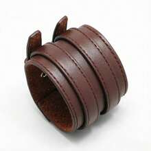 1 buah Gelang Kulit Lebar Multilayer Cokelat Tua Gaya Motor Vintage, Cocok Sebagai Hadiah Untuk Teman - Coklat - View 4