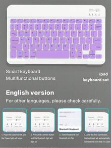 Funda con teclado inalámbrico compatible con iPad, cubierta protectora de cuero desmontable con ranura para lápiz, función de suspensión/activación automática, teclado inalámbrico Bluetooth de 150 mAh, funda de soporte delgada y ligera - Morado claro - Lila Púrpura - Ver 4