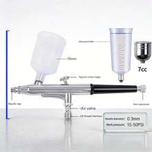 131pcs Airbrush Kit With 0.3mm Nozzle, Interchangeable Paint Cups - Ideal For Nail Art, Tattoos, Cake Decorating And Toy Model Painting - Silver - View 3