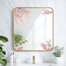 1pc Refreshing Peach Blossom Lantern Mirror Sticker, Watercolor Oriental Style Element, Adds Elegant Ambiance To Space - Multicolor - View 3