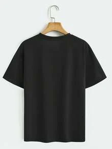 Women's Short Sleeve T-Shirt - Floral Rabbit Print, Casual Round Neck Top, Stretchy And Comfortable Fit For Spring, Summer And Autumn, Machine Washable, Available In Sizes S-XXL, Gnome T-Shirt, Stylish Printed Shirt, Opaque Material - 黑色 - 查看 2