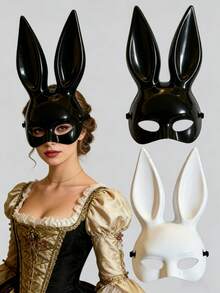 Mặt nạ thỏ bằng nhựa bóng, thiết kế tai dài, thích hợp cho cosplay, tiệc hóa trang và các sự kiện theo chủ đề. - Nhiều màu - Xem 4