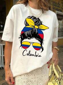 Bow Tie And Glasses With The Colors Of The Colombian Flag That Symbolize National Pride And Cultural Identity, Women's T-Shirt, 100% Cotton, Comfortable For Everyday Use. - 白色的 - 查看 6