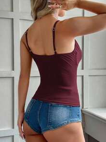 Top de tirantes finos estilo Y2K, de color sólido, sin espalda, ajustado y sexy, con encaje, estilo urbano para graduaciones, ideal para la playa en verano, citas, festivales de música, 4 de julio y más ocasiones informales. - Burdeos - Ver 10