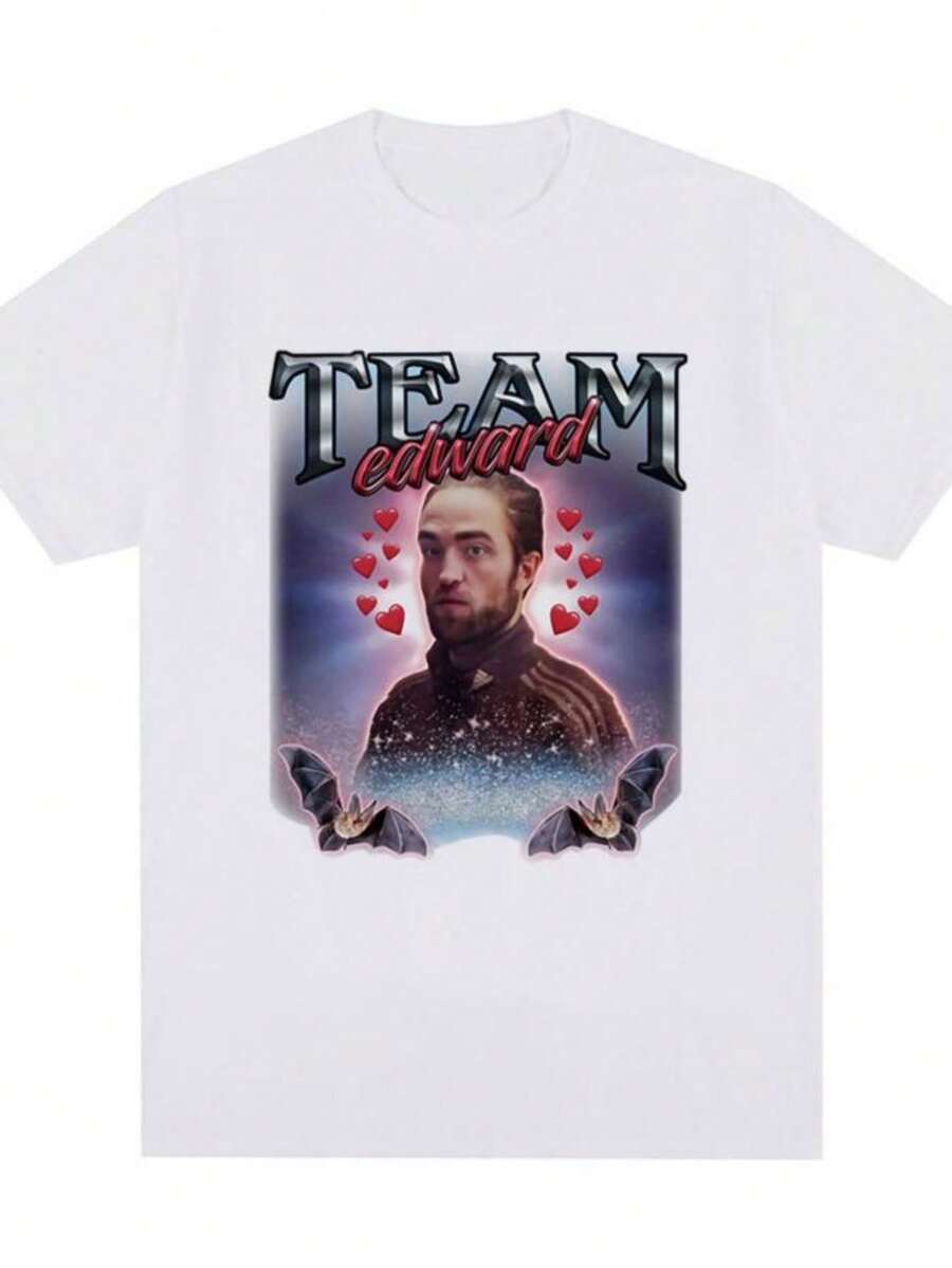 playeras de mujer 2026 Team Edward Robert Pattinson Graphic T-shirt Funny Meme Short Sleeve T-shirts Men Women Fashion Cotton Oversized Casual T Shirts - Blanco - Ver 1