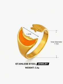 1pc 18K Gold Plated Stainless Steel Star & Moon Open Ring, Suitable For Women's Daily Wear And Parties - Multicolor - View 8