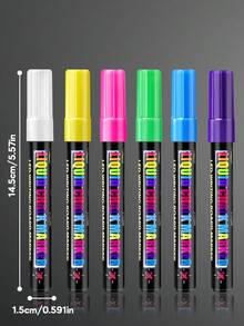 6/8pcs Liquid Chalk Markers, Neon Bright Fluorescent Erasable Chalk Pens For LED Writing Board, Chalkboard, Cafe Menu, Shop Window Graffiti, Party Decor, Smooth Writing Reusable Chalk Markers, Back To School - Multicolor - View 6