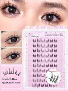 Lvcheryl Kit de extensión de pestañas autoadhesiva sin pegamento, 60/80/90/100 racimos, rizado C, sin necesidad de pegamento, natural para uso diario y ocasional, adecuado para principiantes DIY - C - Ver 16
