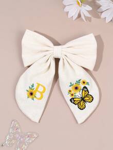 1件 26字母刺繡白色布料髮夾，甜美字母向日葵蝴蝶圖案髮夾，精緻女孩優雅髮夾，返校季 - 彩色 - 查看 2