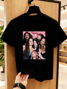 Camiseta Casual de Verão para Meninas, Manga Curta, Respirável, Estilo Europeu e Americano com Elementos Americanos Populares, Fresca e Arejada para o Verão, O Melhor Presente para Crianças, Camiseta Fashion. - Preto - Ver 7
