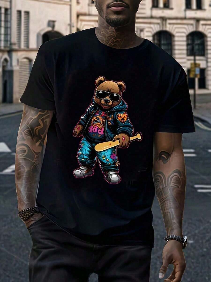 CAMISETA ESTAMPADA DE MODA PARA HOMBRES - Negro - Ver 1