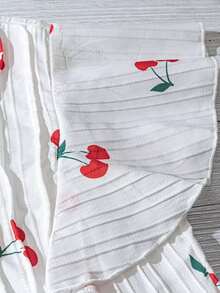 Blusa casual de mujer con estampado de cerezas, cuello plisado y mangas cortas de campana en silueta "H", para uso diario y vacaciones - Multicolor - Ver 4