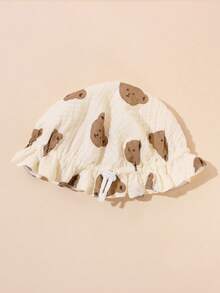 1 pieza Gorro de algodón de gasa con estampado de oso bebé, gorro suave ajustable para recién nacidos con borde de volantes, adecuado para bebés e infantes - 1PC - Ver 6