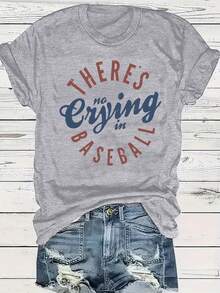 Women's Plus Size Graphic T-Shirt With The Phrase "No Regrets In Baseball" - Casual Crew Neck, Short Sleeve, Soft Fabric, Perfect For Autumn And Winter, Baseball Fan Clothing | Funny Letter T-Shirt | Soft Fabric T-Shirt - 灰色 - 查看 6