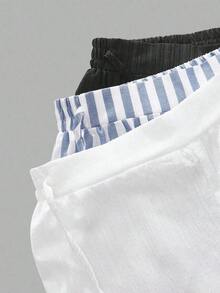 Set de 3 pantalones casuales de mujer con estilo náutico a rayas blancas y negras, con cintura ajustable y bolsillos, de pierna recta, adecuados para vacaciones de verano - Multicolor 9 - Ver 3