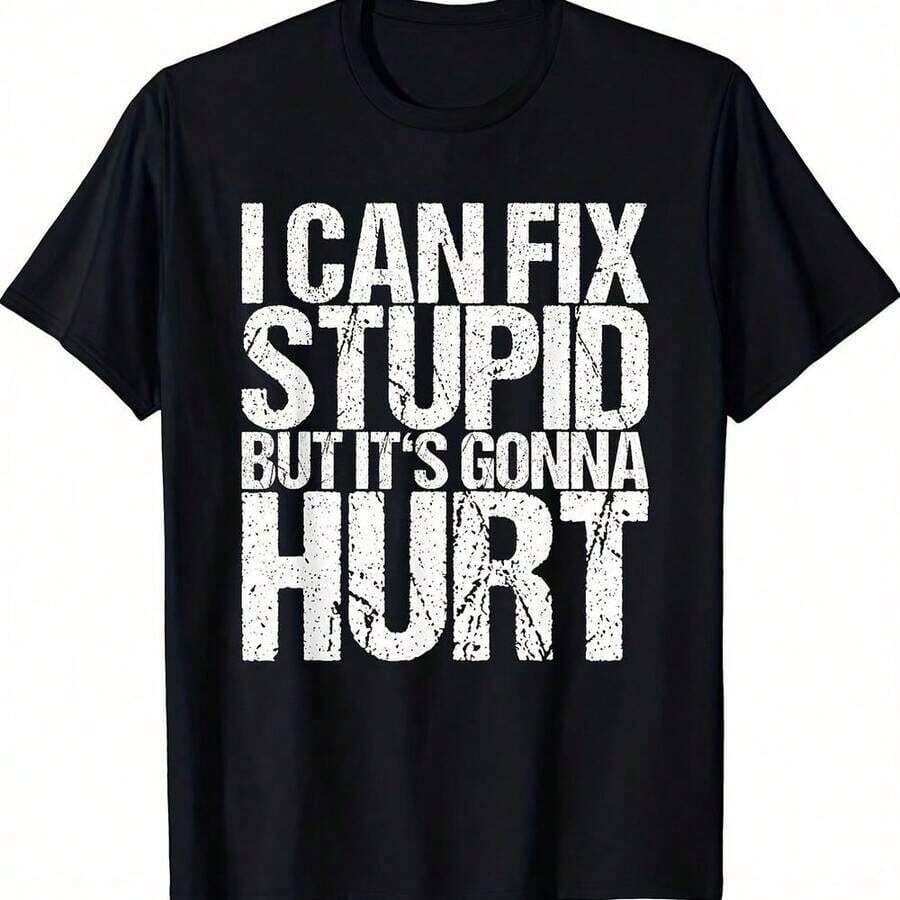Camiseta de hombre con estampado divertido "Puedo curar la estupidez, pero me hará daño", negra, de manga corta, corte regular, para todas las estaciones, top casual con eslogan humorístico para uso diario. - Blanco - Ver 1