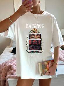 1 pieza Mujeres Blusas Hermoso Blusas para Mujeres Mujeres Ropa Conjuntos para Mujeres Caifanes El Silencio 180G Blanco Y Camiseta negra Retrato Rostros Diseño Impreso de Alta Calidad Impresión Redondo Cuello Suelto Básico Corte Transpirable Versátil Máquina Lavable Cómodo Tamaño S ~ 3XL Diario Informal Deportes Esencial Camiseta de algodón puro para verano - Blanco - Ver 1
