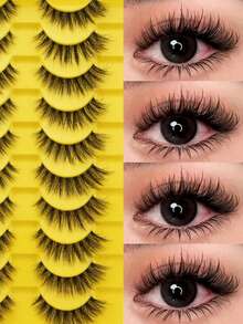 10 Pairs Transparent Stem False Eyelashes, Cat Eye Effect Lashes, Soft Transparent Strips, Delicate Natural, Lightweight Artificial Full Lash, Strip Lashes - Black - View 8