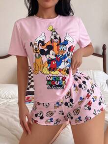 Disney 粉色米奇和朋友图案宽松两件套女童睡衣套装 - 粉色 - 查看 6