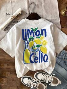 Camiseta Casual de Mujer con Estampado de Limones - Manga Corta, Cuello Redondo, Ligera, Diseño Vibrante de Limones y Helado, Perfecta para Atuendos Casuales, Ropa de Cocina con Temática de Limones| Camiseta con Diseño Divertido| Camiseta Y2k de Tela Ligera - Blanco - Ver 2