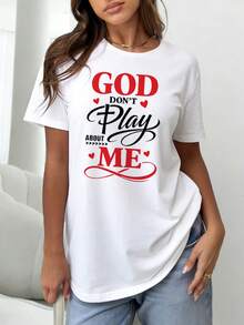 Limited Edition Christian T-Shirt For Women, Lightweight And Breathable Cotton, With Religious Print "God Does Not Mock Me", Short Sleeves, Round Neck, Casual Style For Spring/Summer - Suitable For Church Attire And Everyday Wear (Machine Washable) Lightweight Cotton - 白色 - 查看 7