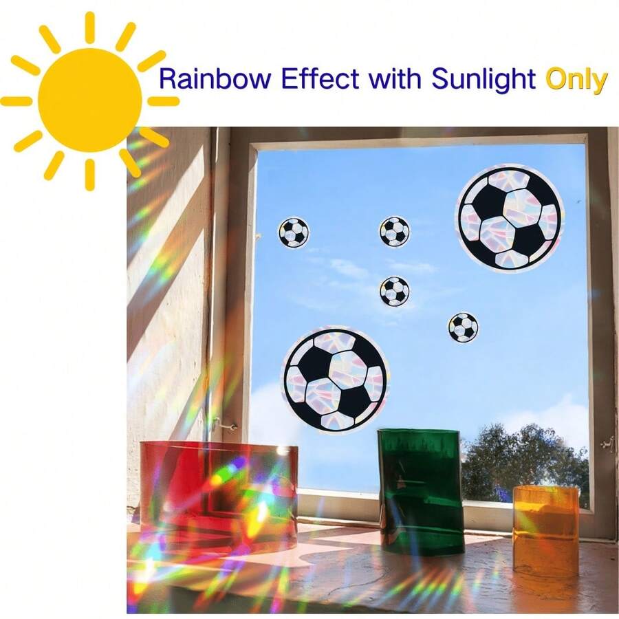 1pc Colorful Football Static Cling Window Sticker, Waterproof Removable Vinyl Colored Glass Decal, Suitable For Living Room, Bedroom, Bathroom, Kitchen, Office, Home DIY Decoration - Multicolor - View 1