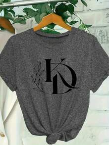 Camiseta Casual de Mujer de Manga Corta - Estampado Moderno, Cómoda y Transpirable, Diseño Minimalista, Materiales de Alta Calidad, Corte Holgado, Lavable a Máquina, 180G, Apta para Todas las Estaciones, Top Cómodo, Estilo Deportivo Casual - Negro - Ver 6