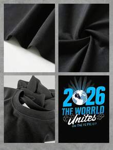The Print Features The Number 2026 Alongside An Illuminated Planet Earth And Soccer Balls Symbolizing Global Unity Through Sport, With A Positive Message About Human Connection And International Celebration. This Women's T-Shirt Is 100% Cotton, Comfortable And Soft, Ideal For Everyday Wear And Casual Occasions. - 黑色 - 查看 4