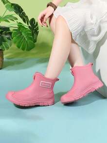 Botas de lluvia de suela gruesa para mujer, caña de 15 cm impermeables antideslizantes resistentes al desgaste, estilo sencillo moderno combinable para playa aire libre y uso diario informal - Rosa - Ver 2
