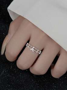 1 pieza Anillo ajustable de doble capa con mariposa y cristales de estilo frío - Anillo apilable brillante, joyería de declaración de verano para mujeres - Mariposa - Ver 5