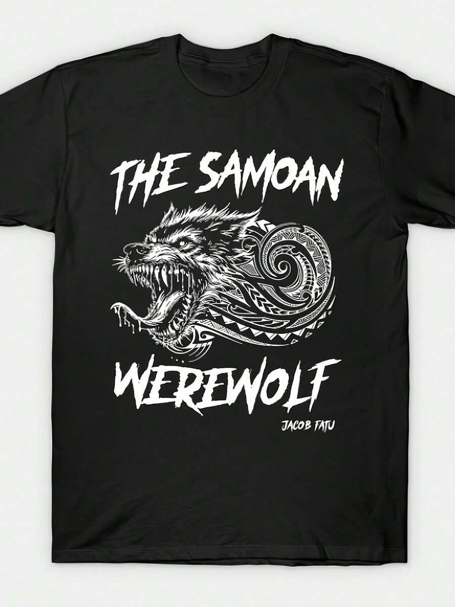 1 camiseta gráfica de lobo samoyedo Jacob Fatu, estilo casual y moderno, cuello redondo, tela elástica, patrón geométrico, unisex, para todas las estaciones. Una camiseta de manga corta adecuada para el hogar, uso diario, fiestas y viajes, perfecta como regalo para amigos o familiares. - Negro - Ver 1