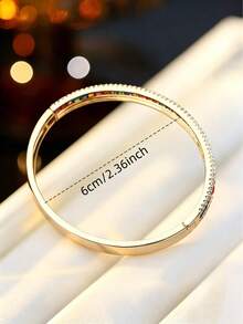 1 pieza Pulsera de lujo con doble aro y cristales de Rhinestone, accesorio delicado y versátil para uso diario, adecuado para regalos y fiestas - pulsera - Ver 4