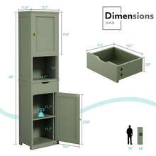 Tall Bathroom Storage Cabinet With Freestanding Adjustable Shelves, Narrow Storage Linen Cabinet With 2 Doors And 1 Drawer For Bathroom, Living Room, Kitchen Green - 綠色 - 查看 7