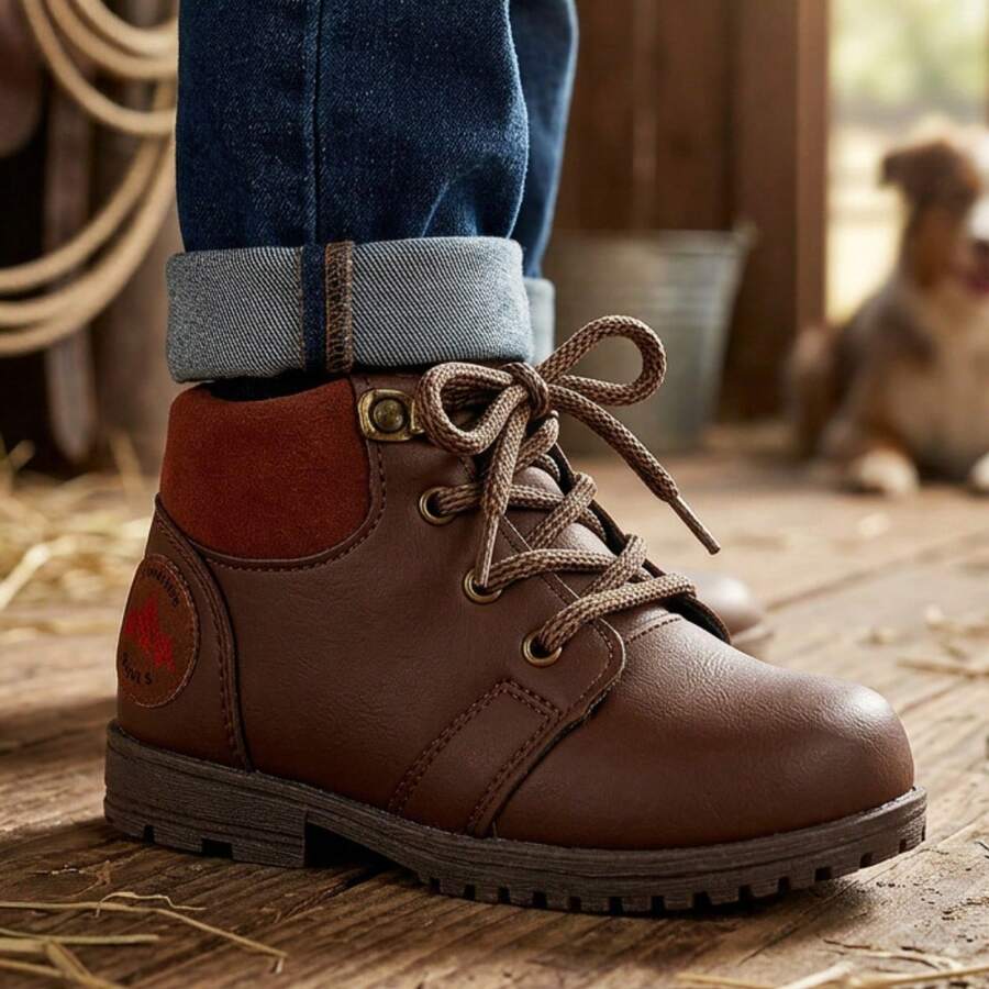 Boys' Classic Tractor Sole Ankle Boots, Comfortable Casual Winter Boots - Rỉ Nâu - Xem 1