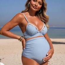 Conjunto de bikini de playa sexy con adorno de estrella de mar para mujeres embarazadas - Azul - Ver 1