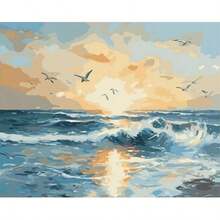 1 peinture de diamant sans cadre de l'océan et des mouettes, les vagues comme de la musique, les mouettes comme des danseurs - diamant rond - Voir 1