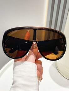 1 Pair Unisex Black Large Frame Y2K Style Fashion Glasses, Fashionable Beach Driving Glasses, Beach Accessories Glasses, Street Style, Suitable For Pairing With Sweaters, Jackets, Hoodies, Leather Pants And Cargo Pants, Y2K Style, Suitable For Summer Beach Vacation, Outdoor Activities And Travel - Brown - View 4