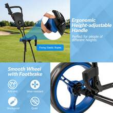 GOFLAME Folding Golf Pull Trolley 3-Wheel Golf Push Cart With Scoreboard Storage Net Umbrella & Cup Holder - Blue - View 4
