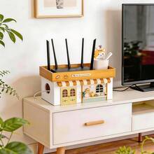 1pc Dual-Layer Wooden Power Strip Storage Box, Desktop Cable Management Organizer With Outlet Cover And Plug Holder, Small Items Storage Box, Mini Figurine Display Stand, Candle & Aromatherapy Tray, Dust-Proof Charging Station Organizer, Home/Office/Living Room Decor, Desk/TV/Computer/USB Hub/Power Socket Organizer, Space-Saving Home Storage Solution - Multicolor - View 7