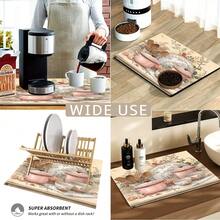 1pc Vintage Rose Pattern Printed Coffee Bar Mat, Stove Mat, Drainage Mat, Silicone Drainage Mat For Coffee Machine, Rubber Drainage Mat, Super Absorbent And Wear-Resistant Dish Drying Mat, For Countertop, Restaurant, Kitchen, Patio Table Decor, Household Kitchen Supplies, Countertop Decorative Mat - Multicolor - View 7