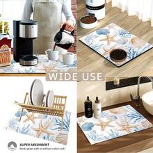 1 buah Alas Kopi Motif Bintang Laut Biru & Putih, Alas Kompor, Alas Pengering, Alas Pengering Silikon untuk Mesin Kopi, Alas Pengering Karet, Alas Pengering Piring Super Menyerap dan Tahan Aus, Untuk Meja Dapur, Restoran, Dapur, Dekorasi Meja Teras, Perlengkapan Dapur Rumah Tangga, Alas Dekoratif Meja Dapur - MultiWarna - View 7